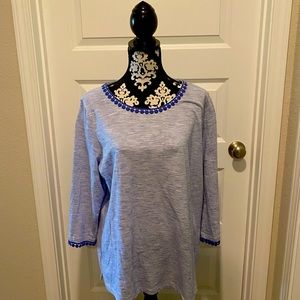 Very nice Talbots 3/4 length sleeve blue and white top 2x